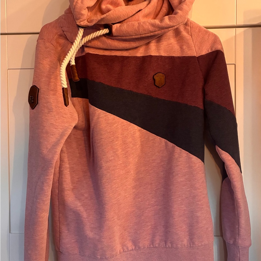 Naketano Women's Pink and Maroon Cowl Neck Sweater